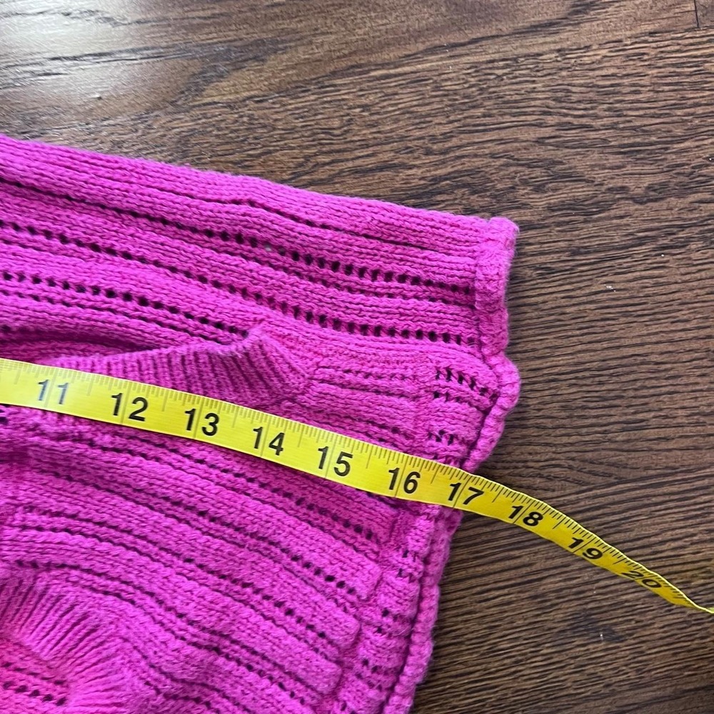 y2k vintage hot pink knit button up henley hooded sweater xs - Picture 6 of 8